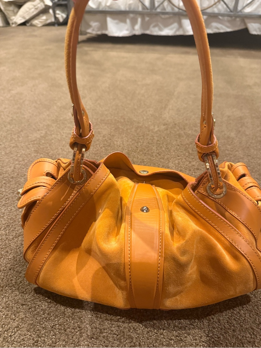 Jimmy Choo Orange Leather and Suede Shoulder Bag